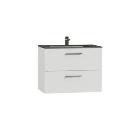 Tiger Badkamermeubel Studio 80cm Hoogglans Wit/matzwart Met Ronde RVS Greep