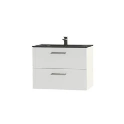 Tiger Badkamermeubel Studio 80cm Hoogglans Wit/matzwart Met Ronde RVS Greep -Badkamerartikelen Winkel 123 1135