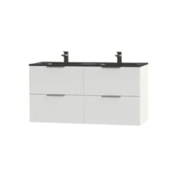 Tiger Badkamermeubel Studio 120cm Hoogglans Wit/matzwart Met Platte RVS Greep -Badkamerartikelen Winkel 123 1160