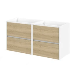 Tiger Reverse Meubelset 2x60 Cm Met 4 Lades Naturel Eik / Mat Wit Inclusief Oval Wastafel Mat Wit -Badkamerartikelen Winkel 123 1278