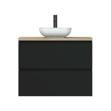 Tiger Karlo Badkamermeubel 80cm Mat Zwart Met Eiken Wasblad En Keramische Waskom 7 Tiger Karlo Badkamermeubel 80cm Mat Zwart Met Eiken Wasblad En Keramische Waskom - Afbeelding 5