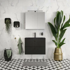 Tiger Maryport Badkamermeubelset 80 Cm Mat Zwart Met Matzwarte Polybeton Wastafel En Matzwarte Grepen -Badkamerartikelen Winkel 123 1395