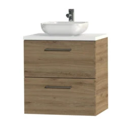 Tiger Badkamermeubel Studio 60 Cm Chalet Eik Met Keramische Waskom Hoogglans Wit En Ronde Grepen -Badkamerartikelen Winkel 123 1459