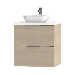 Tiger Badkamermeubel Studio 60 Cm Naturel Eik Met Keramische Waskom Hoogglans Wit En Profielgrepen -Badkamerartikelen Winkel 123 1509