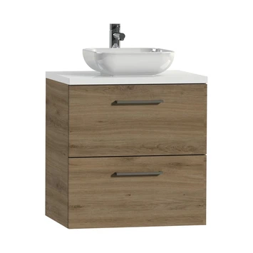 Tiger Badkamermeubel Studio 60cm Chalet Eik/witte Waskom Met Vierkante Greep 4 Tiger Badkamermeubel Studio 60cm Chalet Eik/witte Waskom Met Vierkante Greep - Afbeelding 2