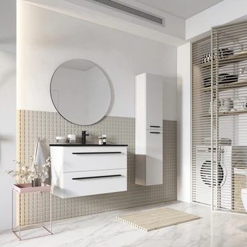 Atlantic Badmeubelset Stella Met Spiegel En Zwarte Wastafel 80cm Mat Wit 4 Atlantic Badmeubelset Stella Met Spiegel En Zwarte Wastafel 80cm Mat Wit - Afbeelding 2