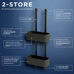 Tiger Doucherek Ophangbaar 2-store 25cm Zwart -Badkamerartikelen Winkel 123 2992