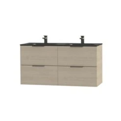 Tiger Badkamermeubel Studio 120cm Naturel Eik/matzwart Met Platte RVS Greep -Badkamerartikelen Winkel 123 311