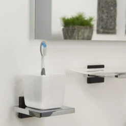 Tiger Bekerhouder Zenna Hangend Met Beker Chroom/Wengé -Badkamerartikelen Winkel 123 3185