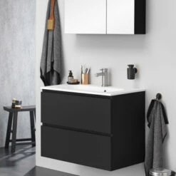 Tiger Badkamermeubel Karlo 60 Cm Mat Zwart Met Witte Wastafel -Badkamerartikelen Winkel 123 321