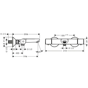 Hansgrohe Thermostatische Badkraan Ecostat Universal Chroom 15 Cm 4 Hansgrohe Thermostatische Badkraan Ecostat Universal Chroom 15 Cm - Afbeelding 2