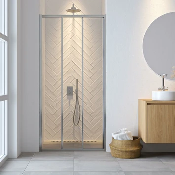 Sealskin Hooked Driedelige Schuifdeur 100x200 Cm, 6 Mm Helder Veiligheidsglas Met Antikalklaag Zilver Hoogglans 3 Sealskin Hooked Driedelige Schuifdeur 100x200 Cm, 6 Mm Helder Veiligheidsglas Met Antikalklaag Zilver Hoogglans