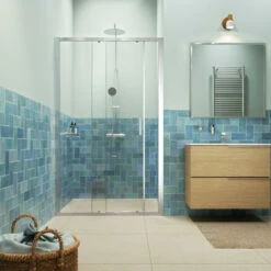 Sealskin Inc. Tweedelige Schuifdeur In Nis 140x200 Cm, 8 Mm Helder Veiligheidsglas Met Antikalklaag Zilver Hoogglans