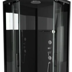 Aurlane Douchecabine Met Schuifdeur Black Mirror 2 Kwartrond Zwart 90x90 Cm -Badkamerartikelen Winkel 123 4653