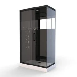 Aurlane Douchecabine Met Schuifdeur Black Mirror 2 Rechthoek Zwart 80x110 Cm