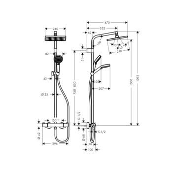 Hansgrohe Regendoucheset Met Thermostatische Douchekraan Crometta E240 Varia 4 Hansgrohe Regendoucheset Met Thermostatische Douchekraan Crometta E240 Varia - Afbeelding 2