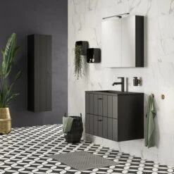 Tiger Maryport Badkamermeubelset 60 Cm Mat Zwart Met Matzwarte Polybeton Wastafel En Matzwarte Grepen -Badkamerartikelen Winkel 123 719