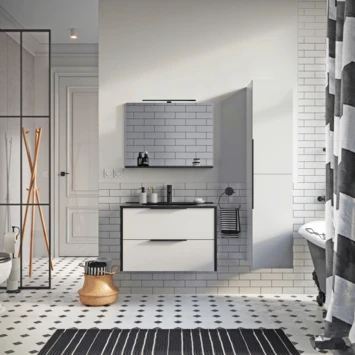 Atlantic Badmeubelset Aria met Spiegel En Zwarte Wastafel 60cm Mat Wit 4 Atlantic Badmeubelset Aria met Spiegel En Zwarte Wastafel 60cm Mat Wit - Afbeelding 2