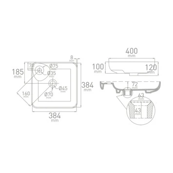 Van Marcke Waskom Fontana Opbouw Wit Keramiek 40x40x12.5 Cm 5 Van Marcke Waskom Fontana Opbouw Wit Keramiek 40x40x12.5 Cm - Afbeelding 3