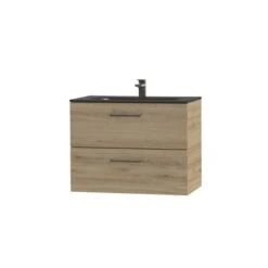 Tiger Badkamermeubel Studio 80cm Chalet Eik/matzwart Met RVS Greep -Badkamerartikelen Winkel 123 772