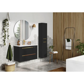 Atlantic Badmeubelset Stella Met spiegel En Witte Wastafel 80cm Mat Zwart 4 Atlantic Badmeubelset Stella Met spiegel En Witte Wastafel 80cm Mat Zwart - Afbeelding 2