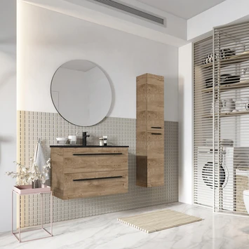 Atlantic Badmeubelset Stella Met Spiegel En Zwarte Wastafel 80cm Canela Eiken 4 Atlantic Badmeubelset Stella Met Spiegel En Zwarte Wastafel 80cm Canela Eiken - Afbeelding 2