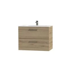 Tiger Studio Badkamermeubel 80 Cm Chalet Eiken Met Wastafel Polybeton Mat Wit Greep Rvs Afgerond -Badkamerartikelen Winkel 123 855