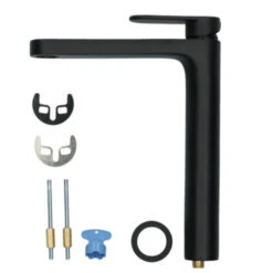 Absolut Wastafelkraan Iode Hoge Uitloop Met Hendel En Waste Zwart -Badkamerartikelen Winkel 123 8571