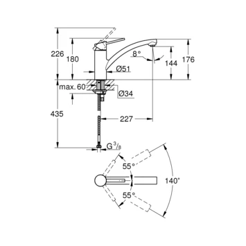 GROHE Keukenkraan Swift Met Hendel Chroom 4 GROHE Keukenkraan Swift Met Hendel Chroom - Afbeelding 2