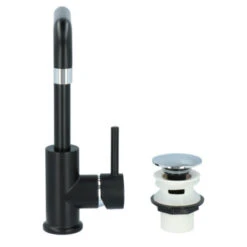 Absolut Wastafelkraan Haiti Met Hendel En Pop-up Afvoerplug Zwart -Badkamerartikelen Winkel 123 9212