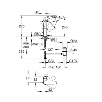 Grohe Wastafelkraan Wave New L Met Hendel En Waste Chroom 4 Grohe Wastafelkraan Wave New L Met Hendel En Waste Chroom - Afbeelding 2